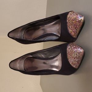 Carlos suede heel, glitter toe